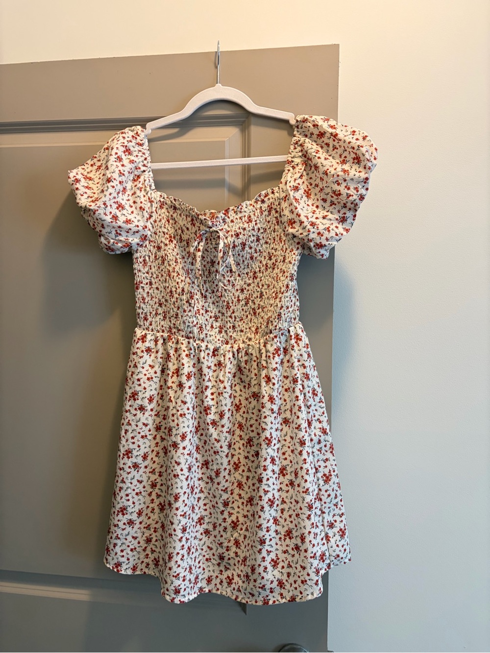 Francesca's Collections White Dress with Red Floral Print